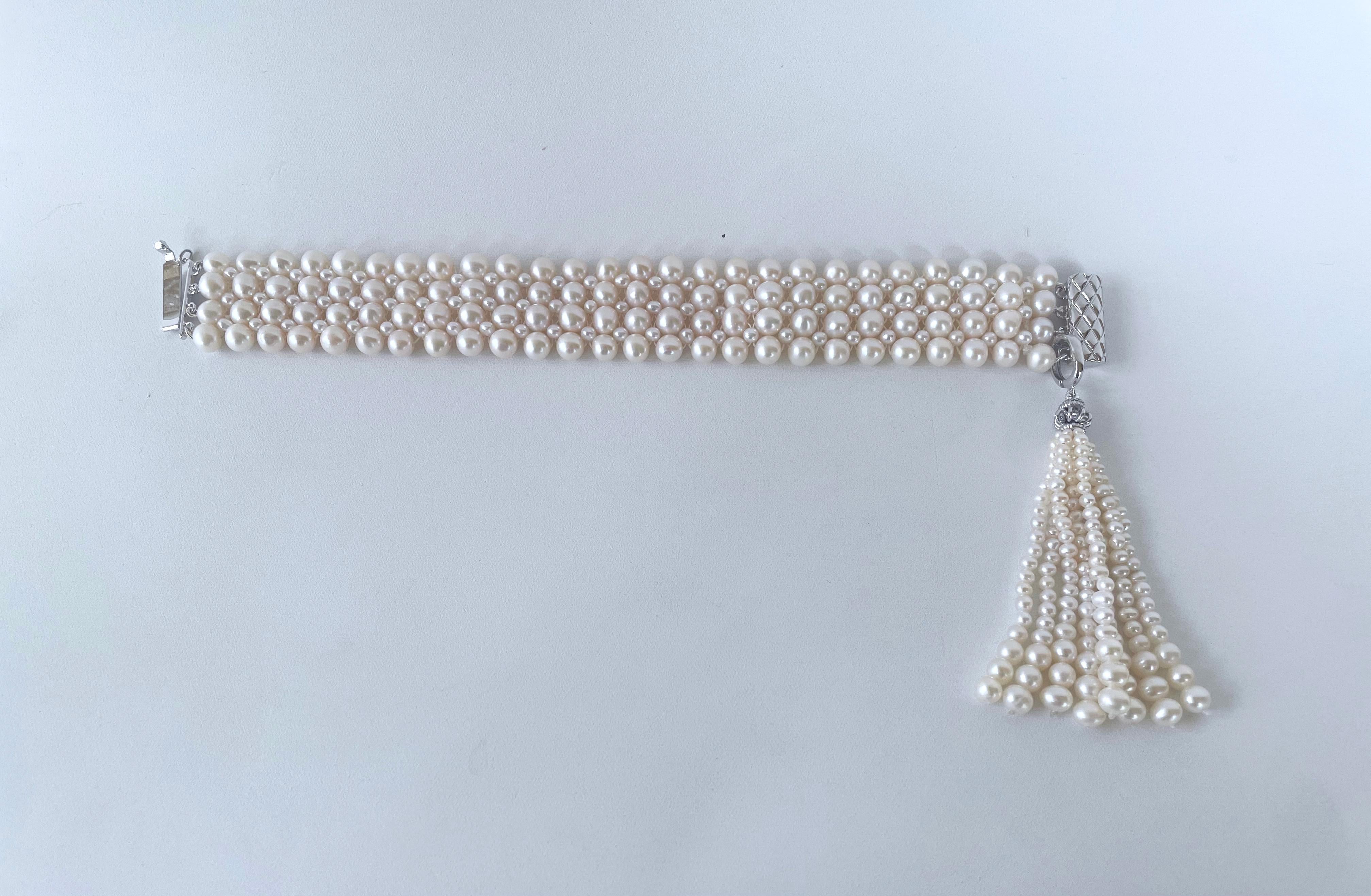 Marina J. Bracelet en perles tissées d'inspiration « Art déco » avec pompon en perles en vente 4