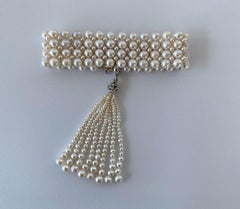 Marina J. "Art Deco Style" Intricately Woven Pearl Bracelet with Pearl Tassel