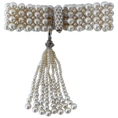 Marina J. "Art Deco Style" Intricately Woven Pearl Bracelet with Pearl Tassel