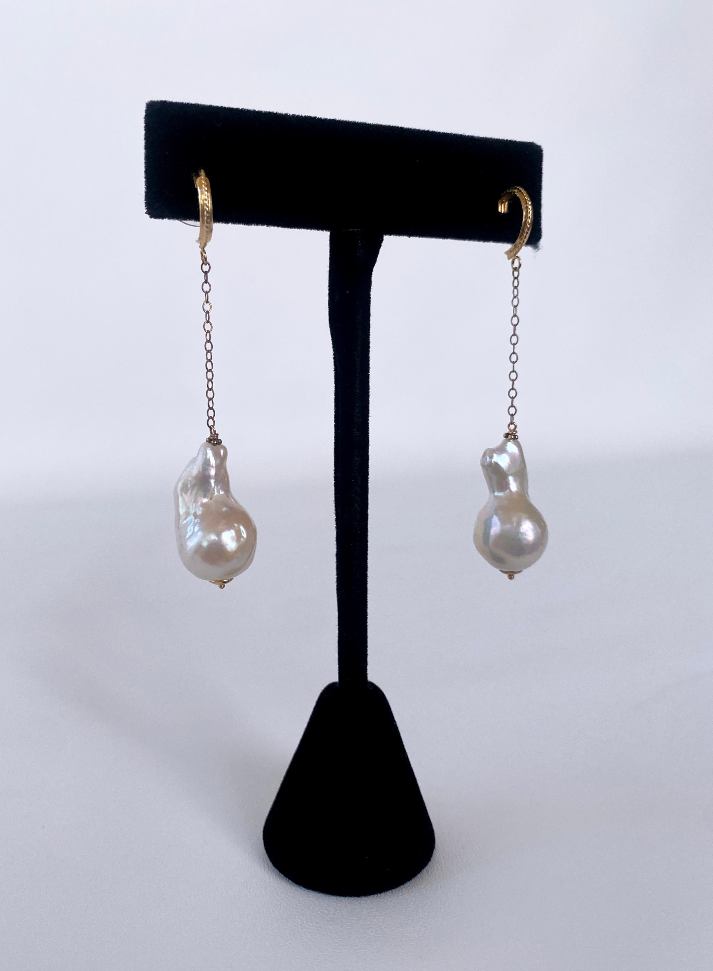 Artist Marina J. Baroque Pearl & 14K Yellow Gold Dangle Earrings For Sale