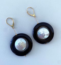 Marina J. Baroque Pearl & Black Onyx Earrings with solid 14k Yellow Gold