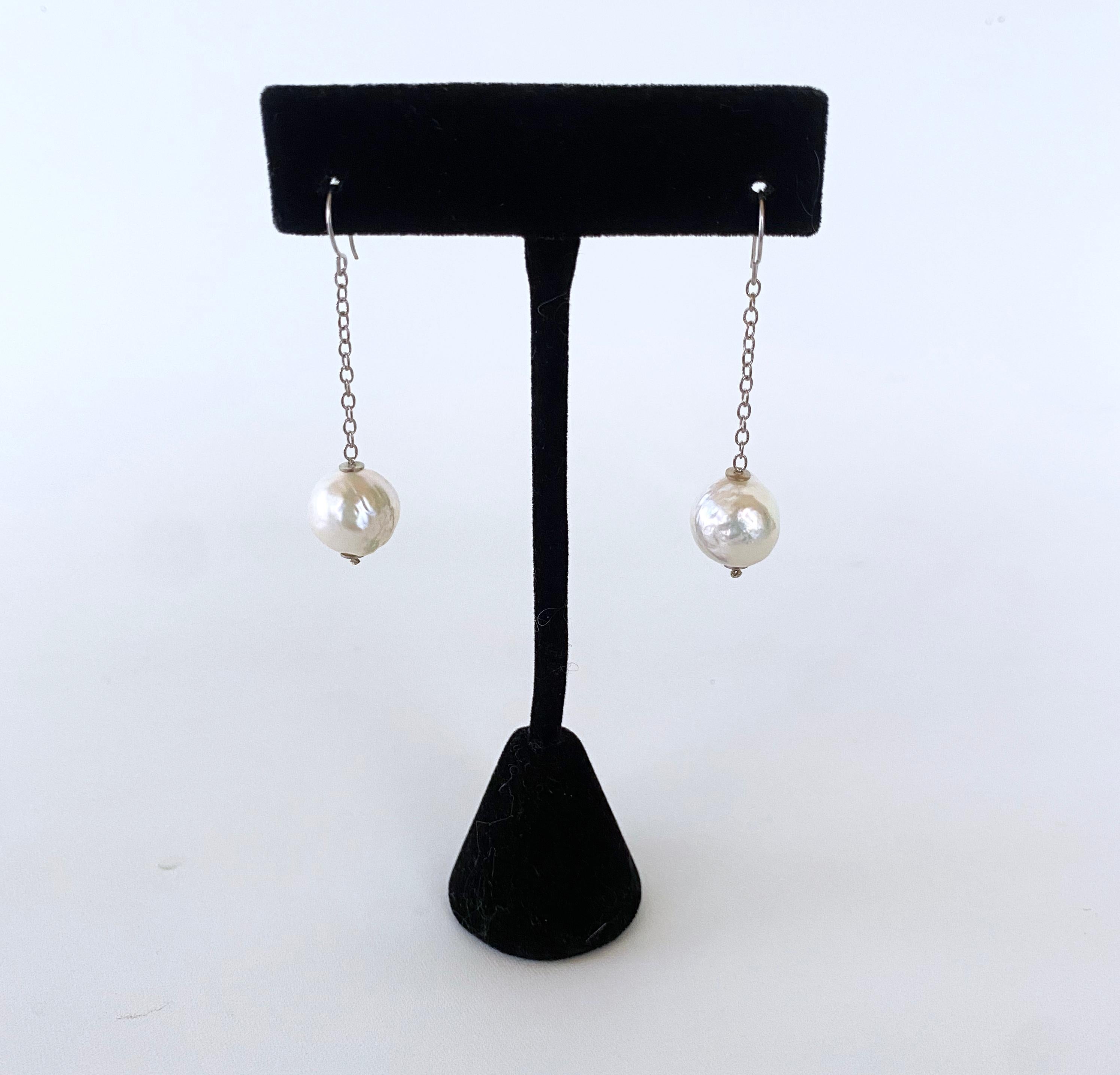 Artisan Marina J. Baroque Pearl Dangle Earring with solid 14k White Gold Chain & Hook For Sale