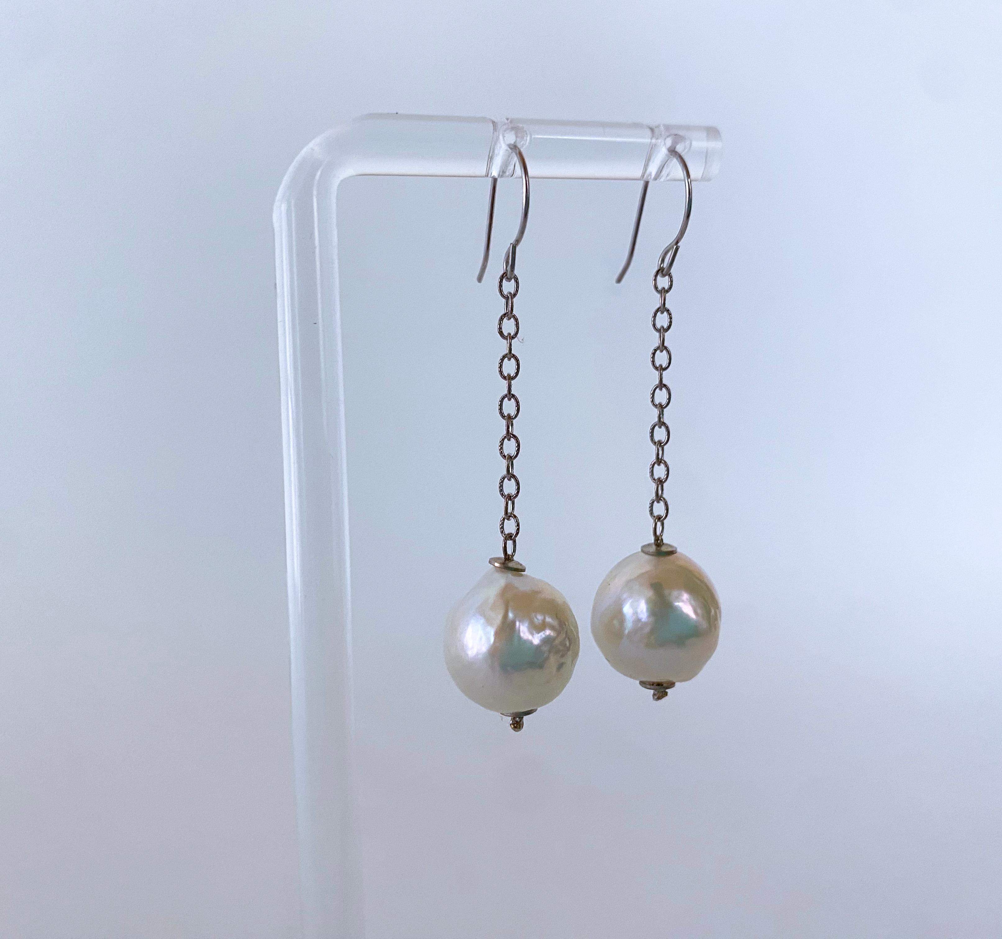 Bead Marina J. Baroque Pearl Dangle Earring with solid 14k White Gold Chain & Hook For Sale