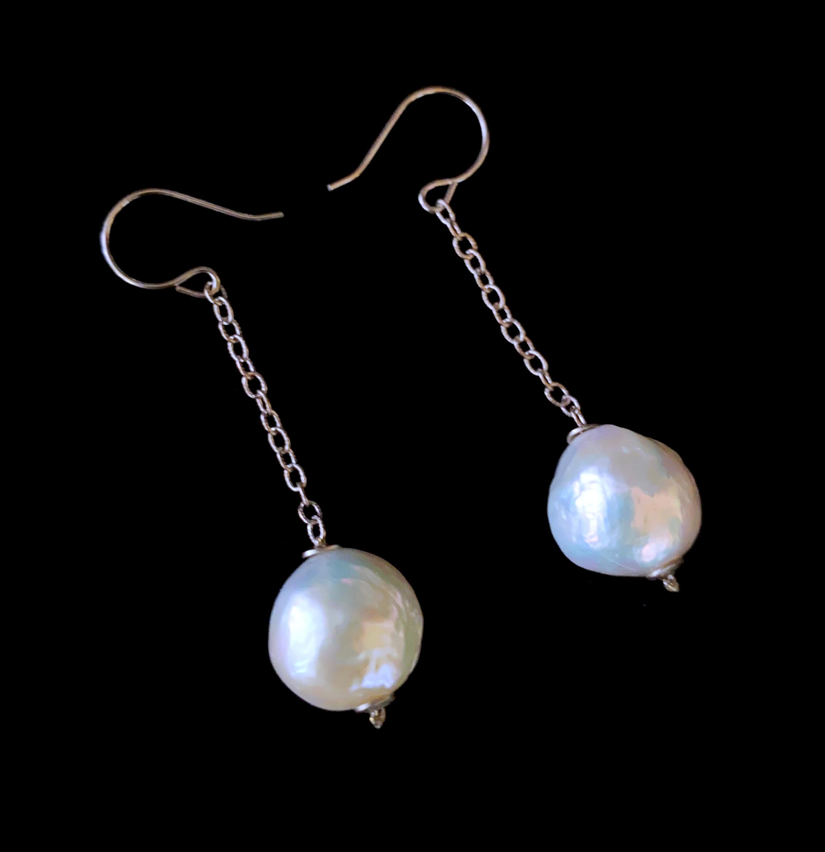 Women's Marina J. Baroque Pearl Dangle Earring with solid 14k White Gold Chain & Hook For Sale