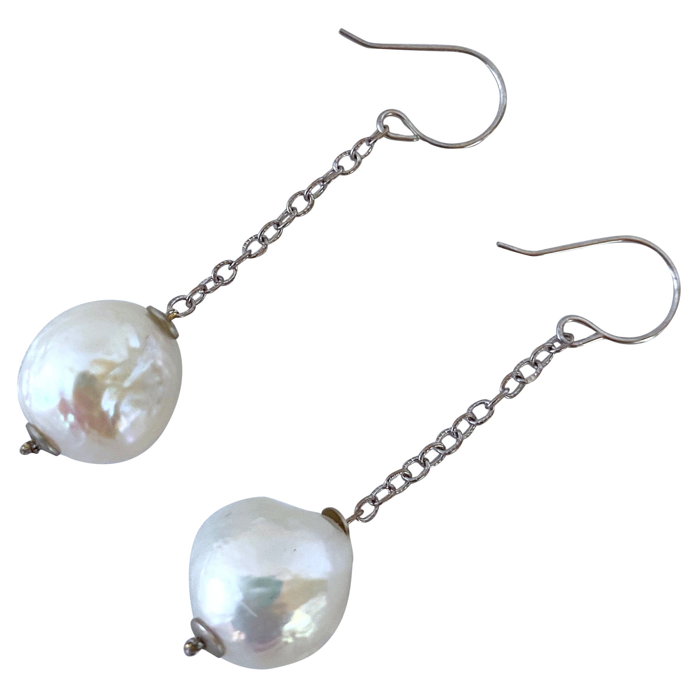 Marina J. Baroque Pearl Dangle Earring with solid 14k White Gold Chain 
Hook