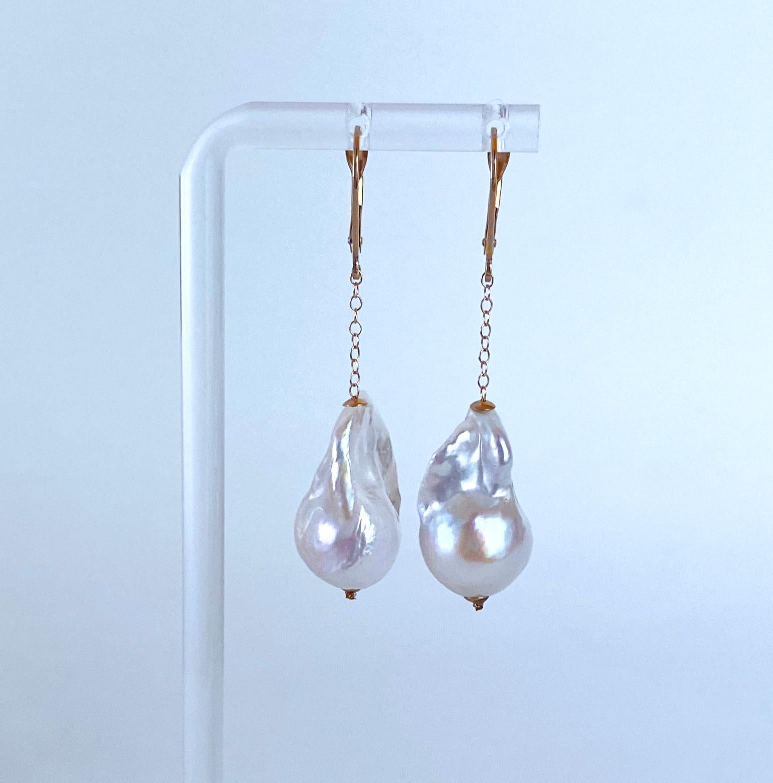 Bead Marina J Baroque Pearl Dangle Earring with solid 14k Yellow Gold Lever Back Hook For Sale