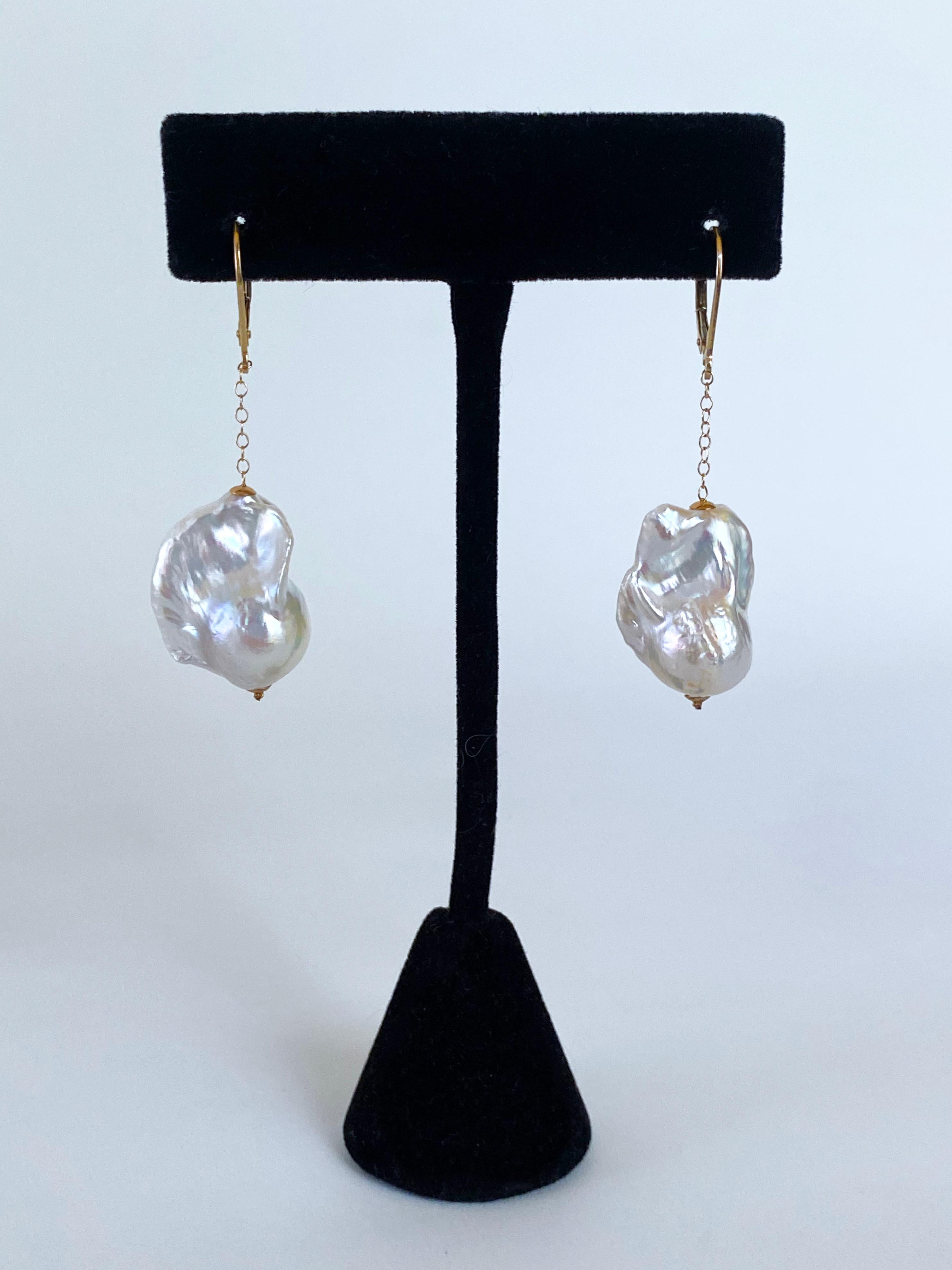 Bead Marina J Baroque Pearl Dangle Earring with solid 14k Yellow Gold Lever Back Hook For Sale