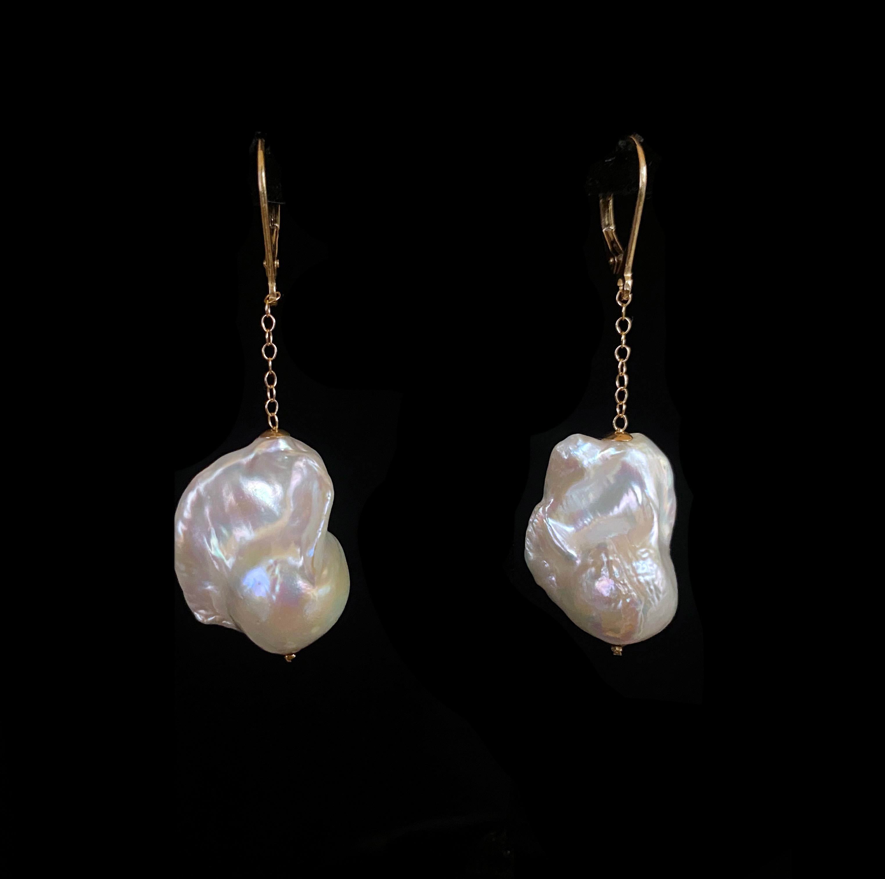 Marina J Baroque Pearl Dangle Earring with solid 14k Yellow Gold Lever Back Hook In New Condition For Sale In Los Angeles, CA