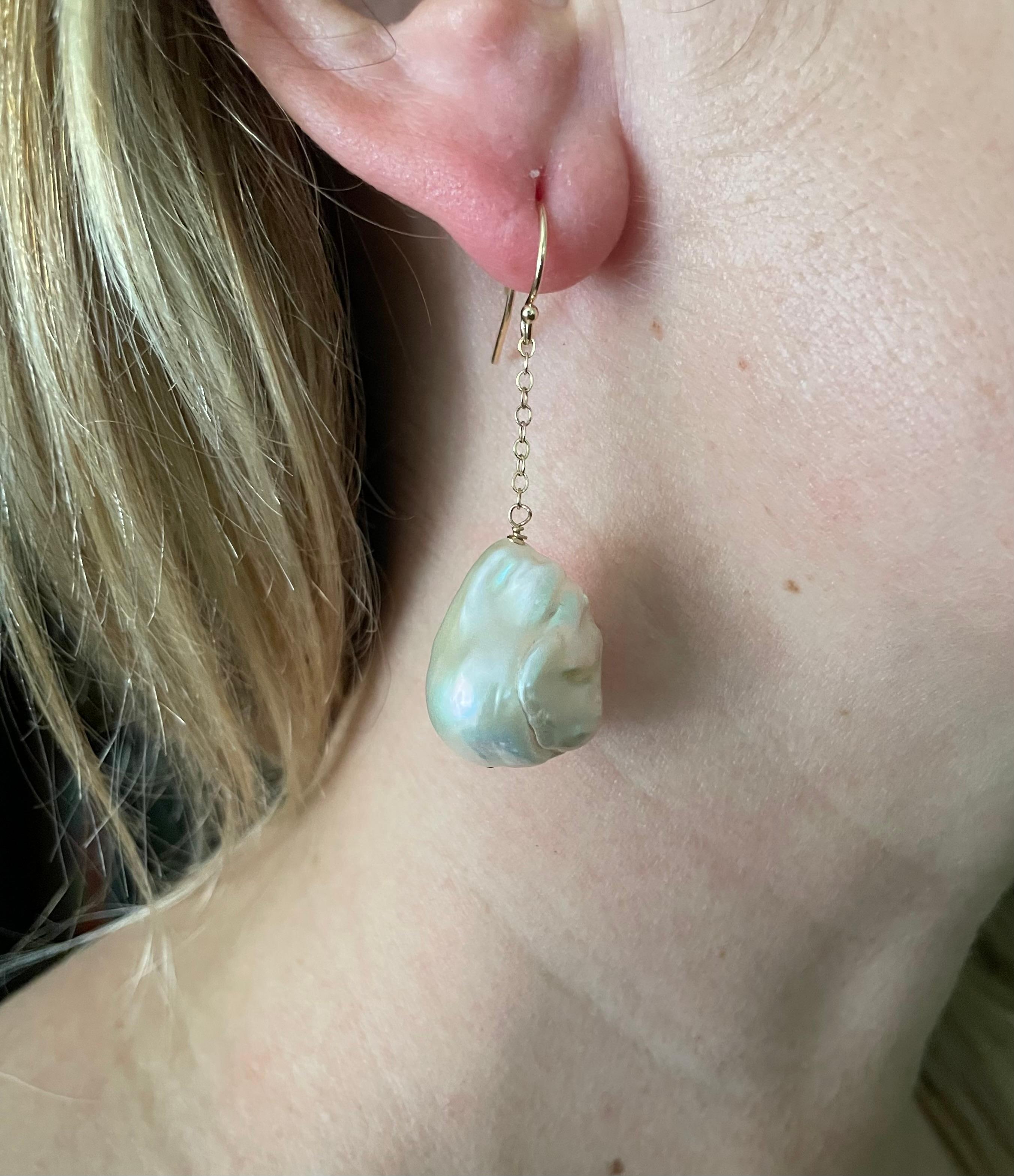 Artisan Marina J Baroque Pearl Dangle Earrings with Solid 14k Yellow Gold For Sale