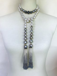 Marina J. Baroque White, Grey and Black Pearl Sautoir with 14 Karat Yellow Gold