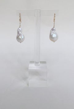 Marina J Baroque White Pearl Dangle Earrings with 14 K Yellow Gold Chain & Hook