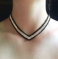 Marina J Black and White V Necklace with Pearls and Onyx Beads