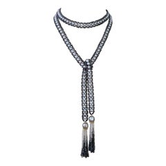 Marina J. Lariat di perle nere e grigie /Sautoir con diamanti e nappe di perle Ombre