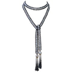 Marina J. Black & Grey Pearl Sautoir with Diamonds and Pearl Ombre Tassels