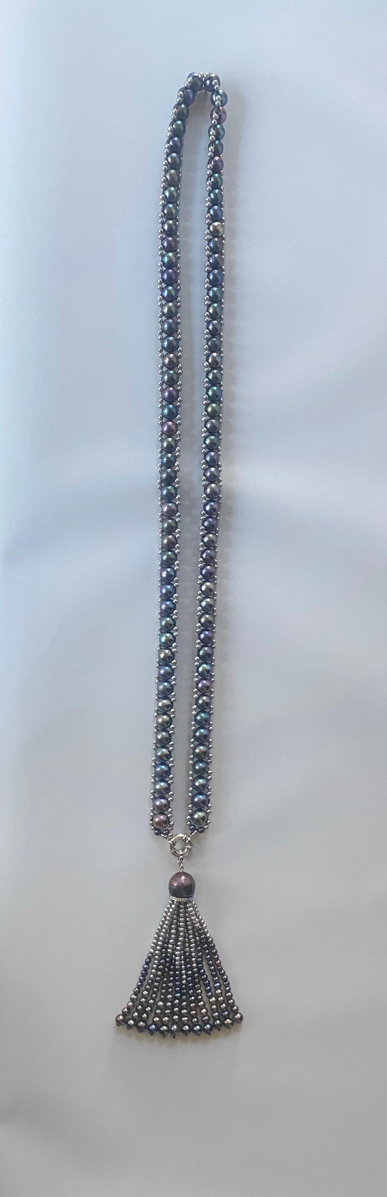 Marina J. Black & Grey Pearl Woven Lariat with 14k White Gold For Sale 4
