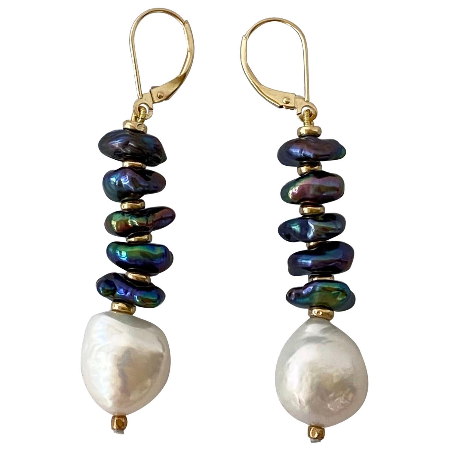 Marina J. Black Irregular Pearl Earrings with White Baroque Pearl