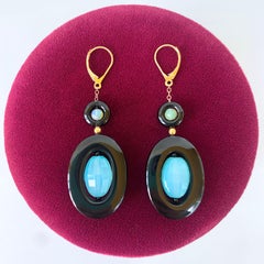 Marina J. Black Onyx, Apatite, Opal & Solid 14k Yellow Gold Dangle Earrings