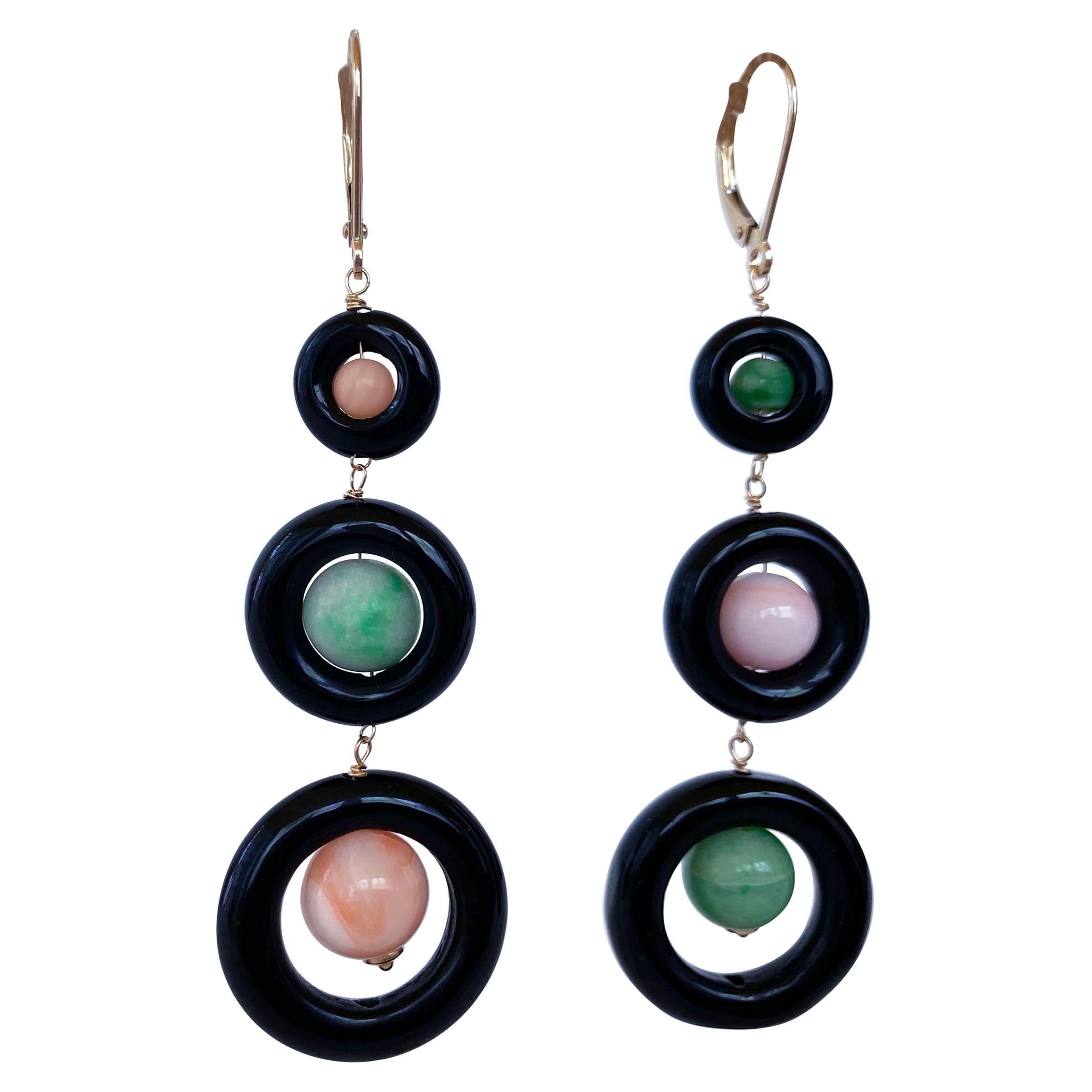 Marina J. Black Onyx & Multi Colored Jade and Coral Dangle Earrings