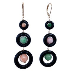 Marina J. Black Onyx & Multi Colored Jade and Coral Dangle Earrings