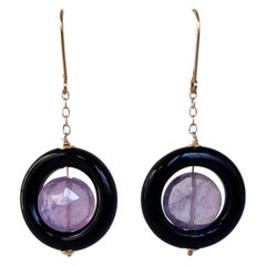 Marina J. Black Onyx Ring and Amethyst Bead Earrings and 14 Karat Yellow Gold