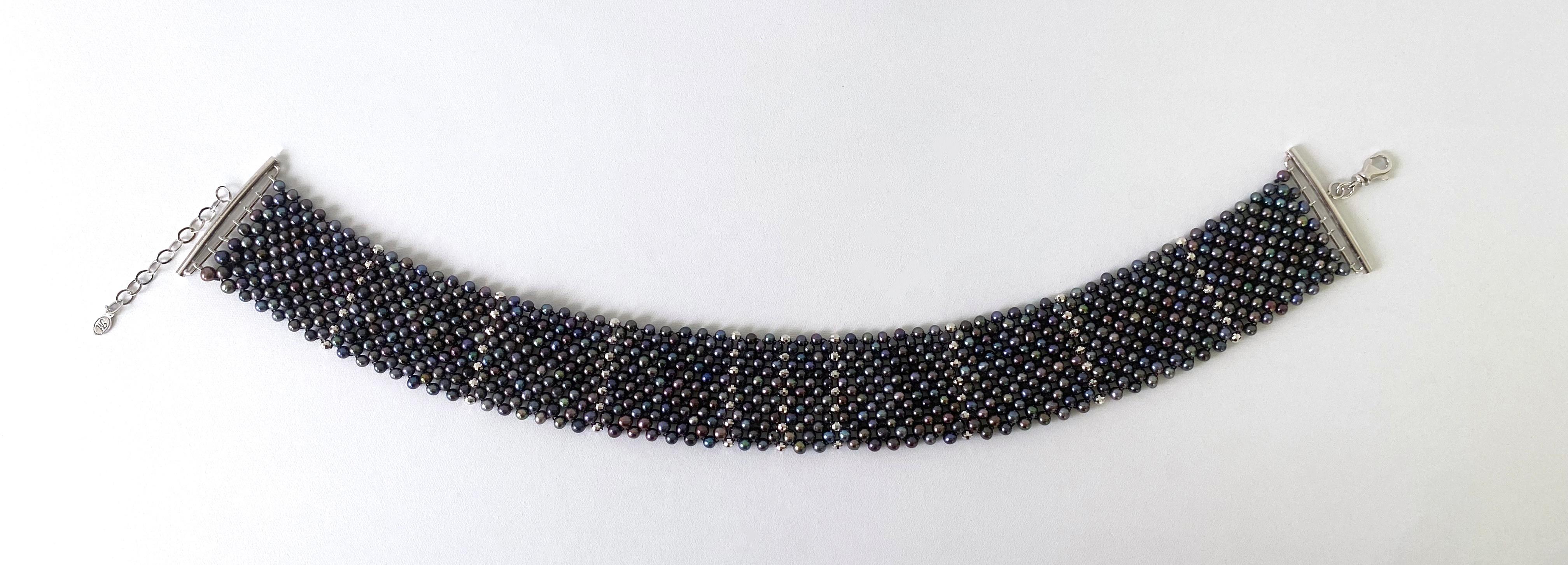 Femenino o masculino Marina J. Gargantilla ajustable de perlas negras con fornituras de plata rodiada en venta