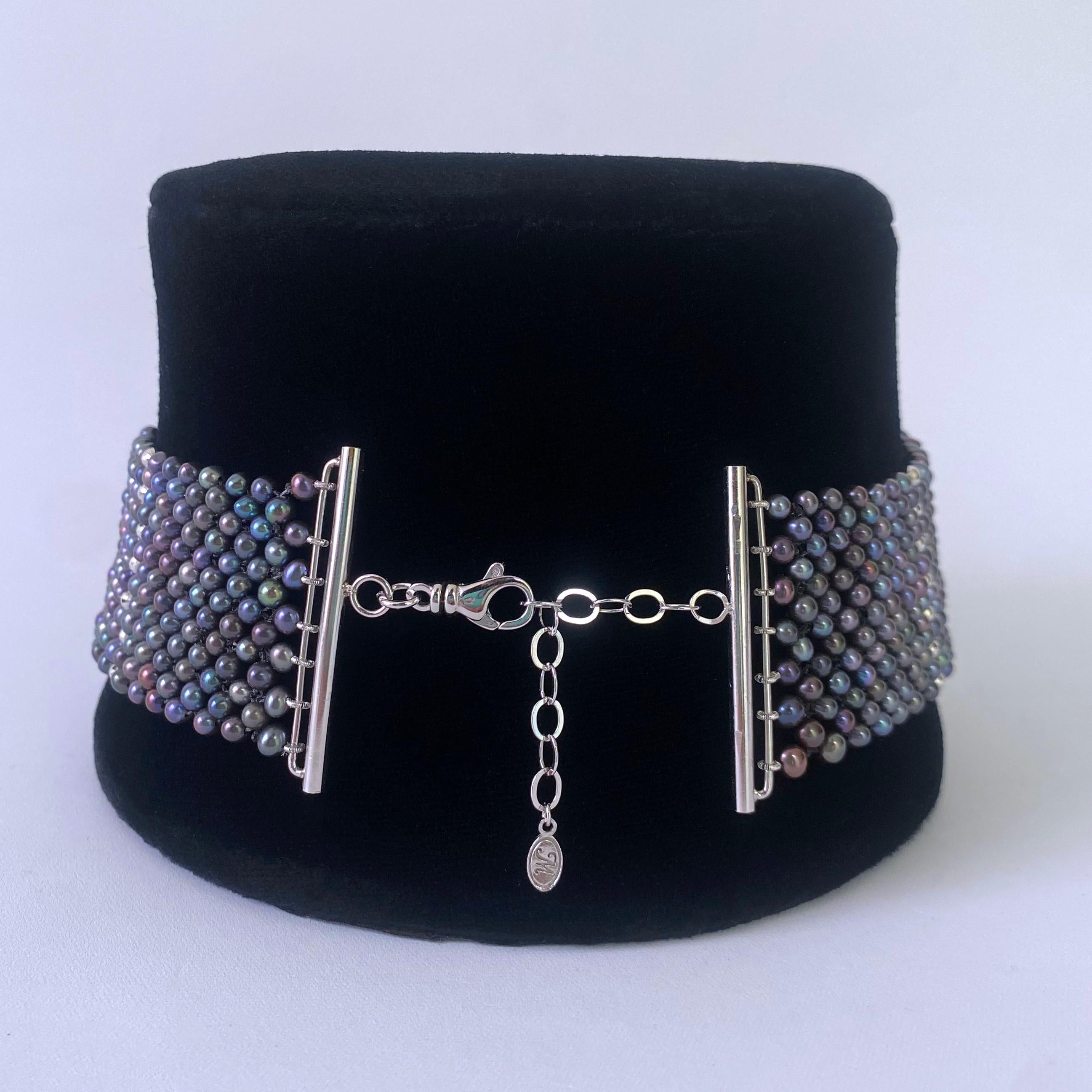 Marina J. Gargantilla ajustable de perlas negras con fornituras de plata rodiada en venta 3