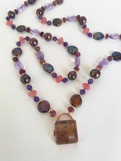 Marina J. Black Pearl, Amethyst, Pink Tourmaline and Rose Gold Watch Sautoir