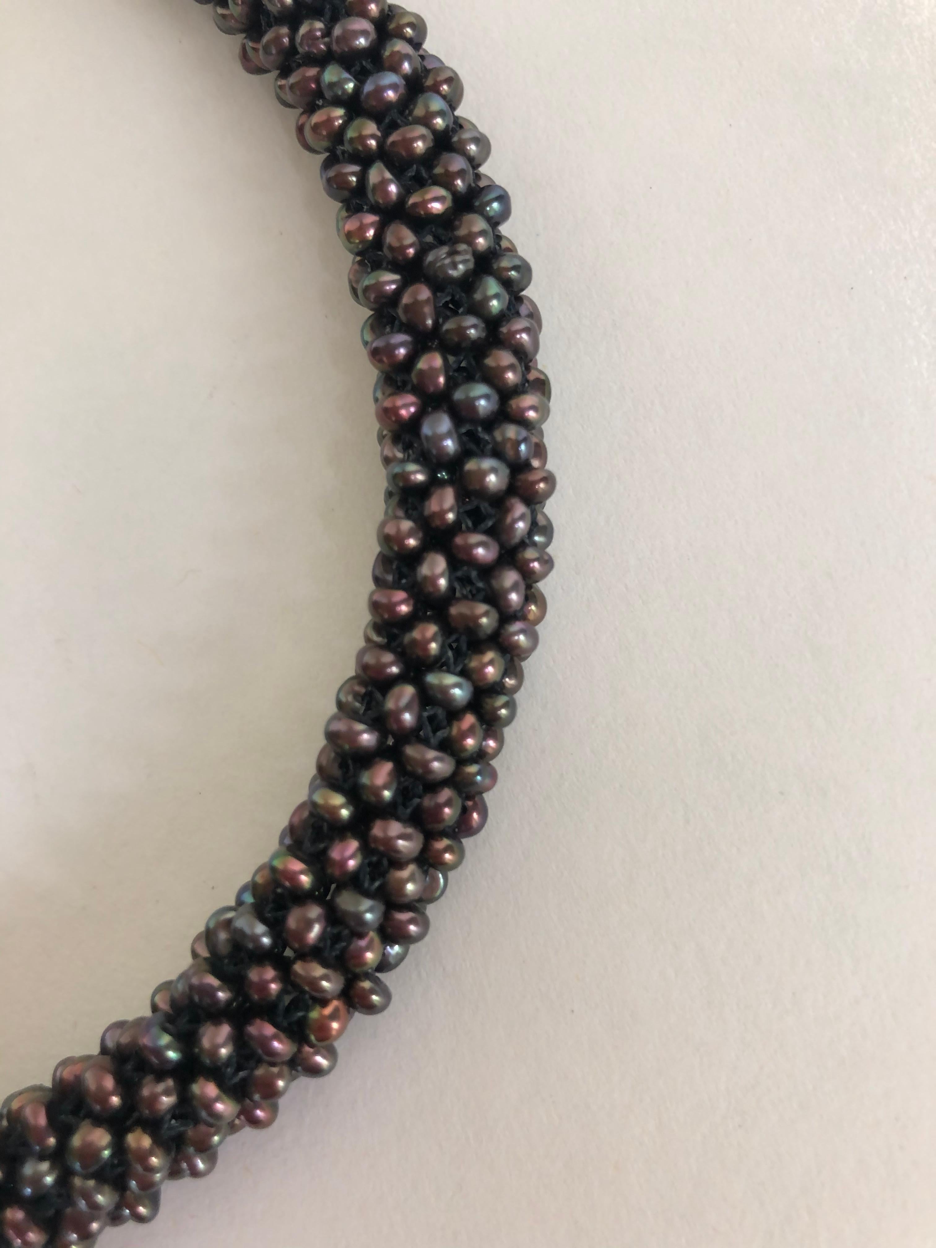Bead Marina J 3-D (rope like) Unique Black Pearl Necklace with 14 k Yellow Gold Clasp
