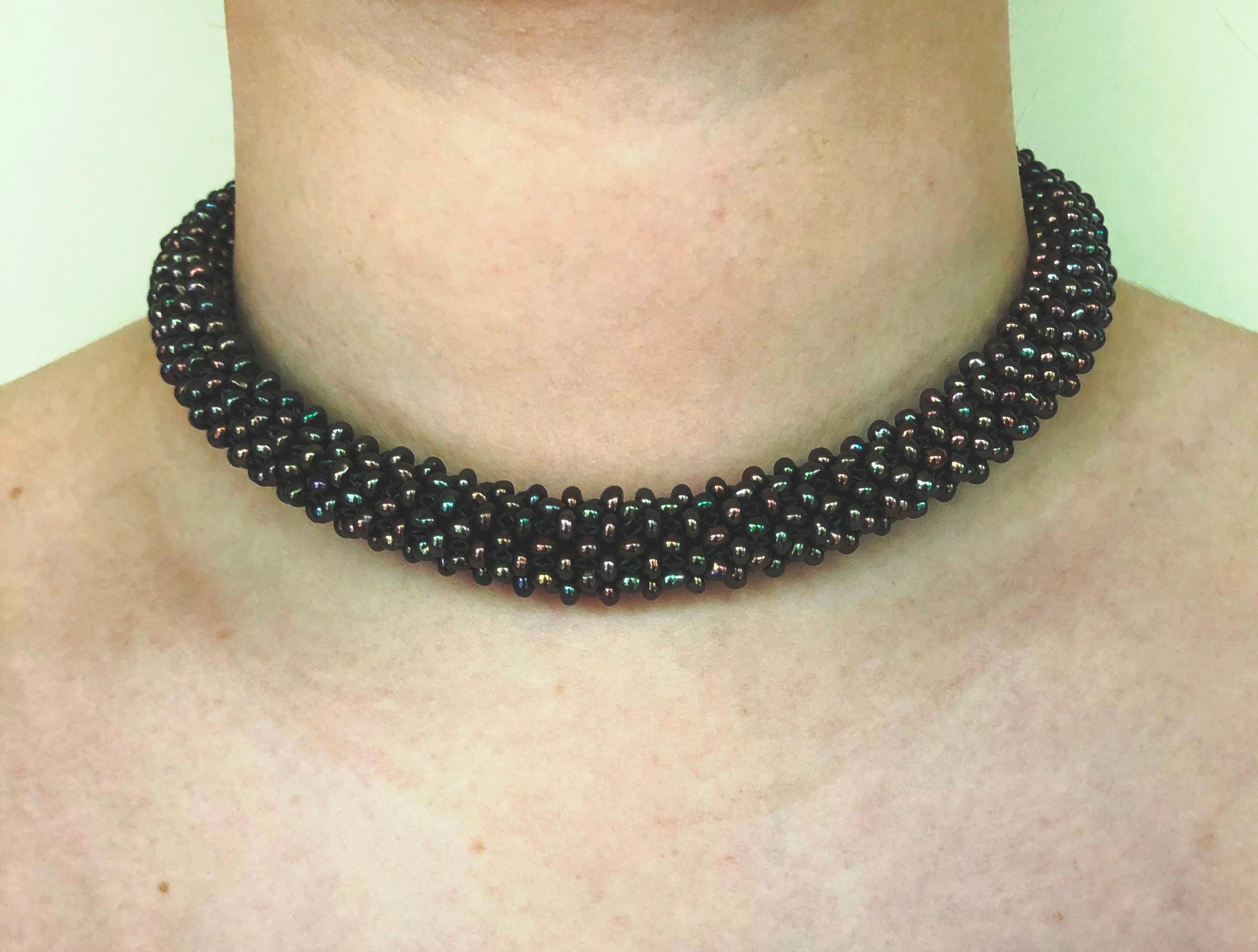 Marina J 3-D (rope like) Unique Black Pearl Necklace with 14 k Yellow Gold Clasp In New Condition In Los Angeles, CA