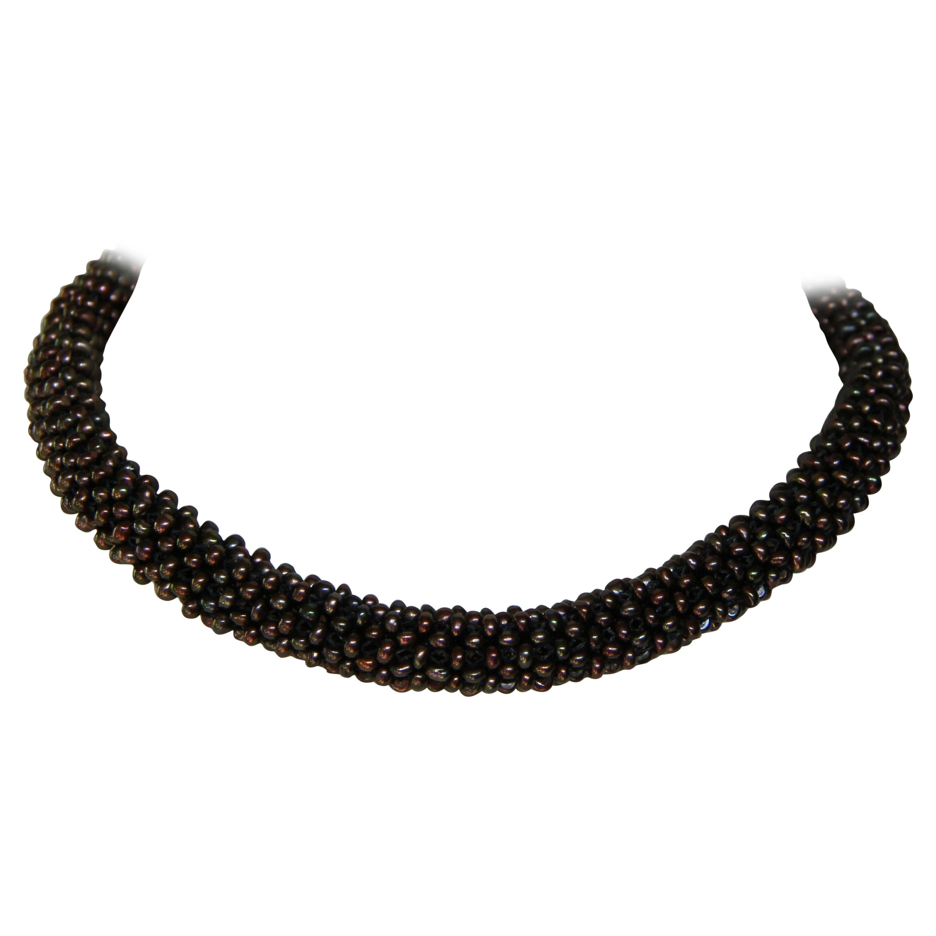 Marina J 3-D (rope like) Unique Black Pearl Necklace with 14 k Yellow Gold Clasp