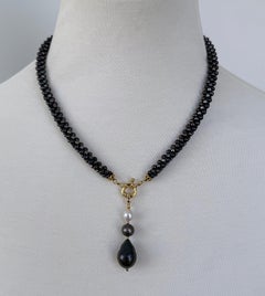 Marina J. Black Pearl Rope Necklace with 18k Yellow Gold Plating & Drop Tassel