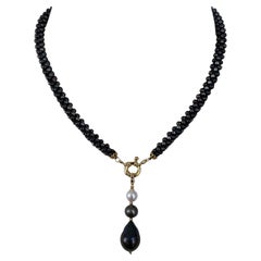 Marina J. Black Pearl Rope Necklace with 18k Yellow Gold Plating & Drop Tassel