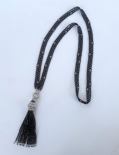 Marina J. Black Spinel and Silver Rhodium Sautoir with Removable Tassel