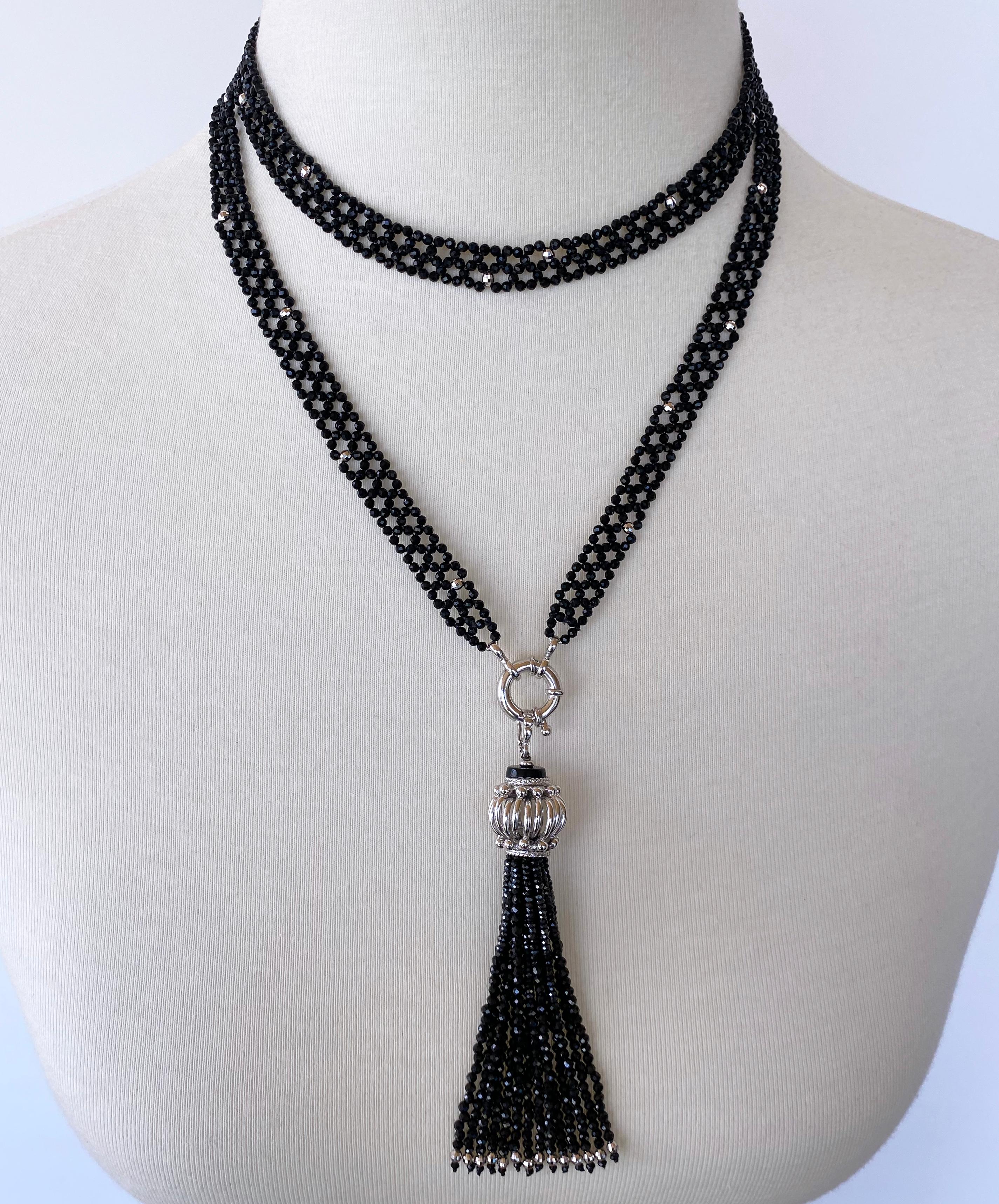 Marina J. Black Spinel and Silver Rhodium Sautoir with Removable Tassel In New Condition For Sale In Los Angeles, CA
