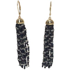 Marina J Boucles d'oreilles à pompons en spinelle noire et topaze blanche avec dos à levier en or 14 carats
