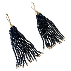 Marina J. Boucles d'oreilles en or jaune 14 carats et spinelle noire massif