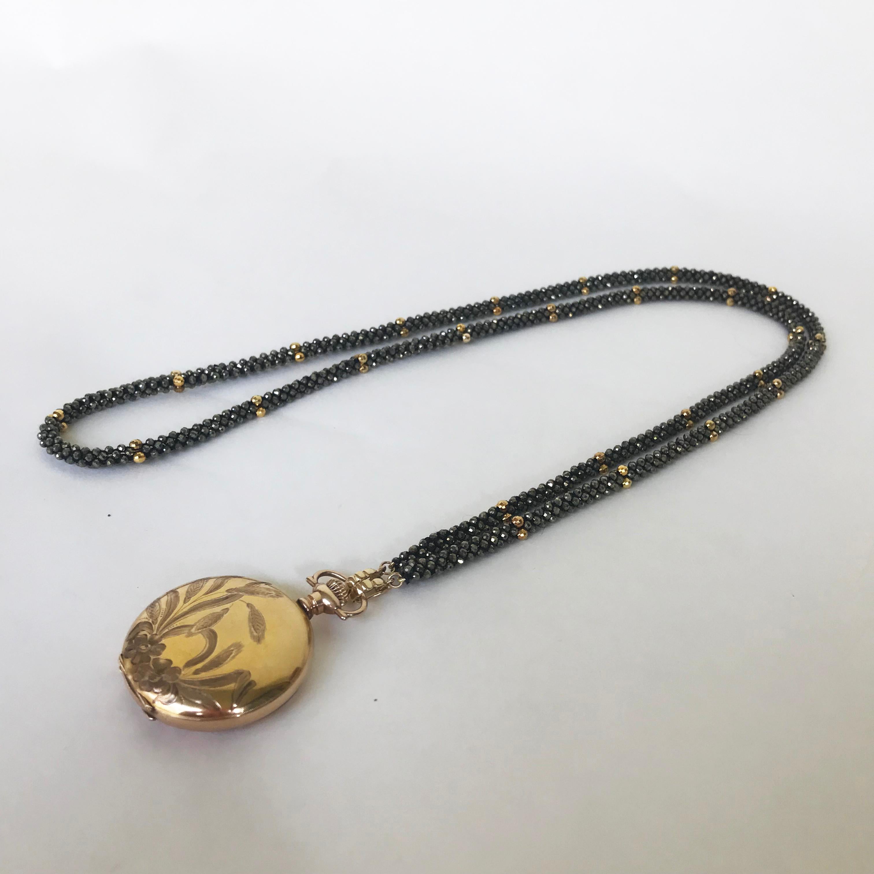 Marina J Black Spinel Woven Rope Necklace with Vintage Watch & 14K Gold Clasp In New Condition In Los Angeles, CA