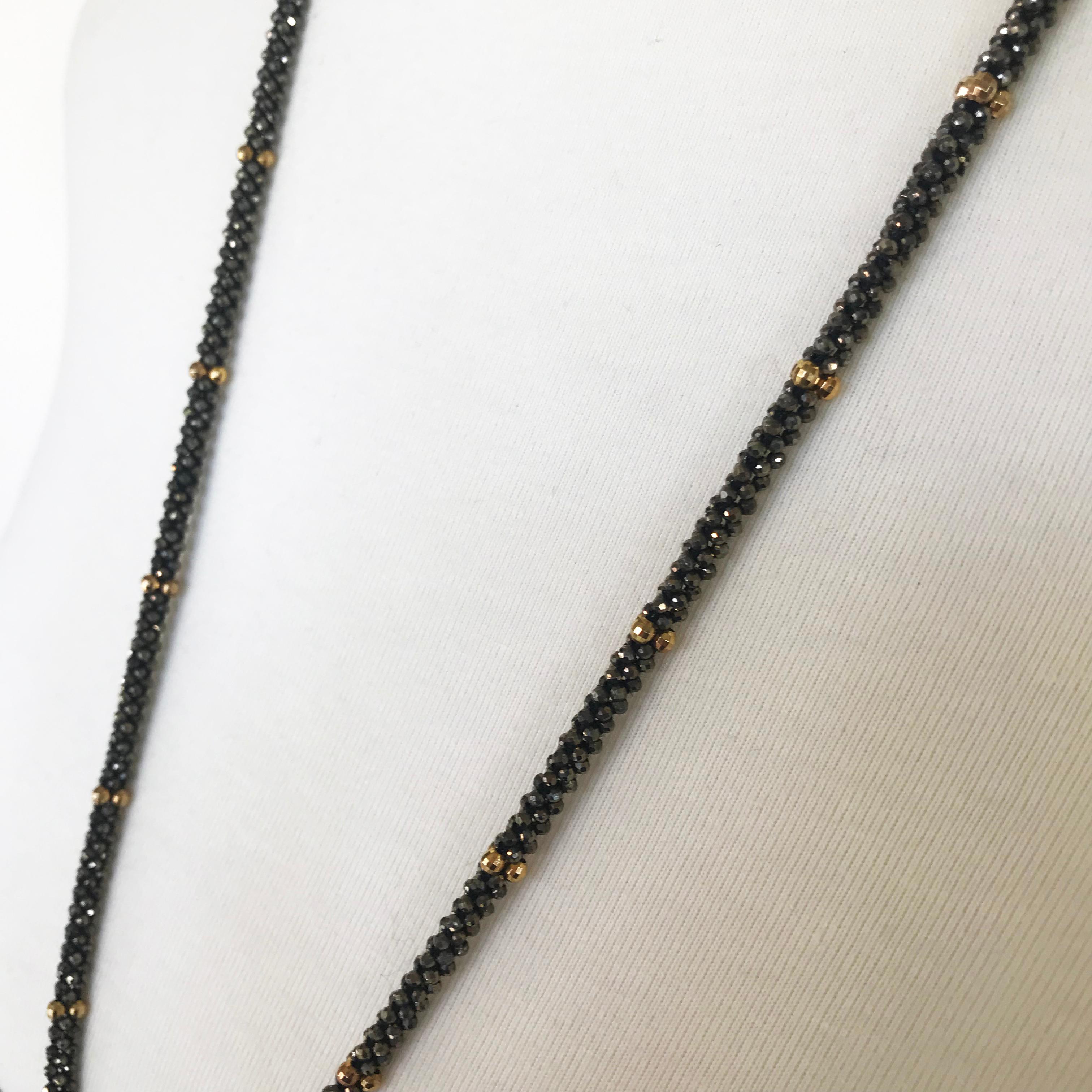 Marina J Black Spinel Woven Rope Necklace with Vintage Watch & 14K Gold Clasp 3