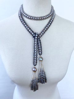 Marina J. Black, White & Grey Ombre Pearl Sautoir with Diamond Encrusted Tassels