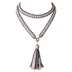 Marina J. Lariat / Sautoir di perle bianche e nere con nappina rimovibile e oro 14k
