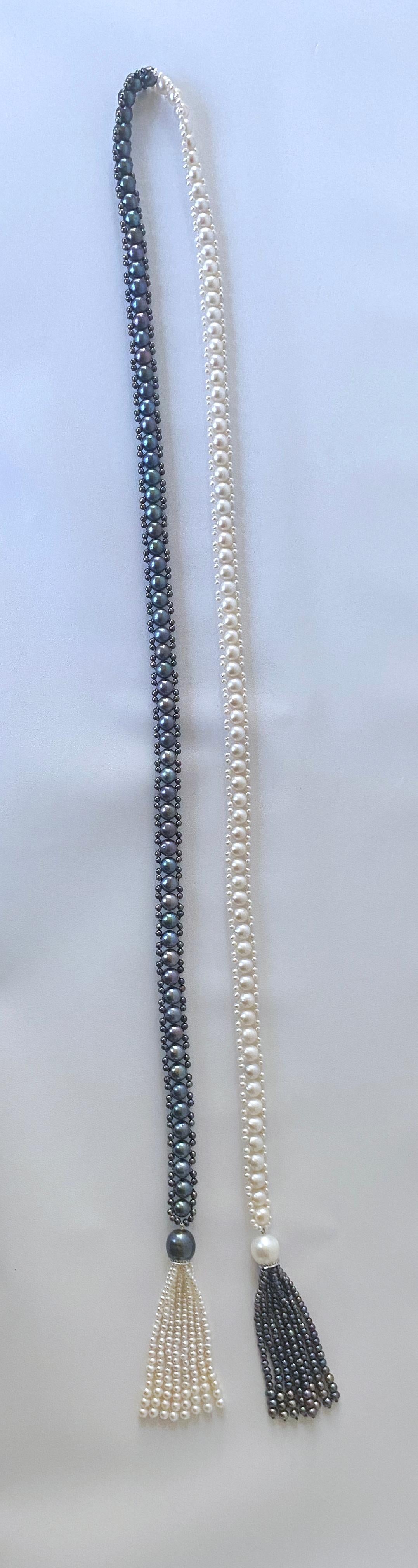 Marina J. Sautoir/Lariat en perles noires et blanches avec diamants et or blanc 14 carats en vente 8