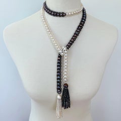 Marina J. Schwarz-weißes Perlen-Sautoir-Lariat mit Diamanten