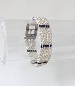 Marina J. Blue Enamel Buckle with Woven Pearl Bracelet & Lapis Lazuli Beads 14K