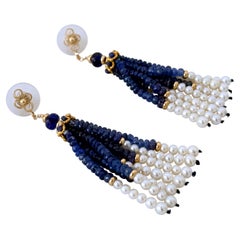 Marina J. Blue Sapphire, 14k & Pearl Tassel Earrings