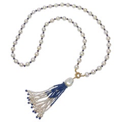 Used Marina J. Blue Sapphire, Pearl & 14k Yellow Gold Sautoir with Graduated Tassel