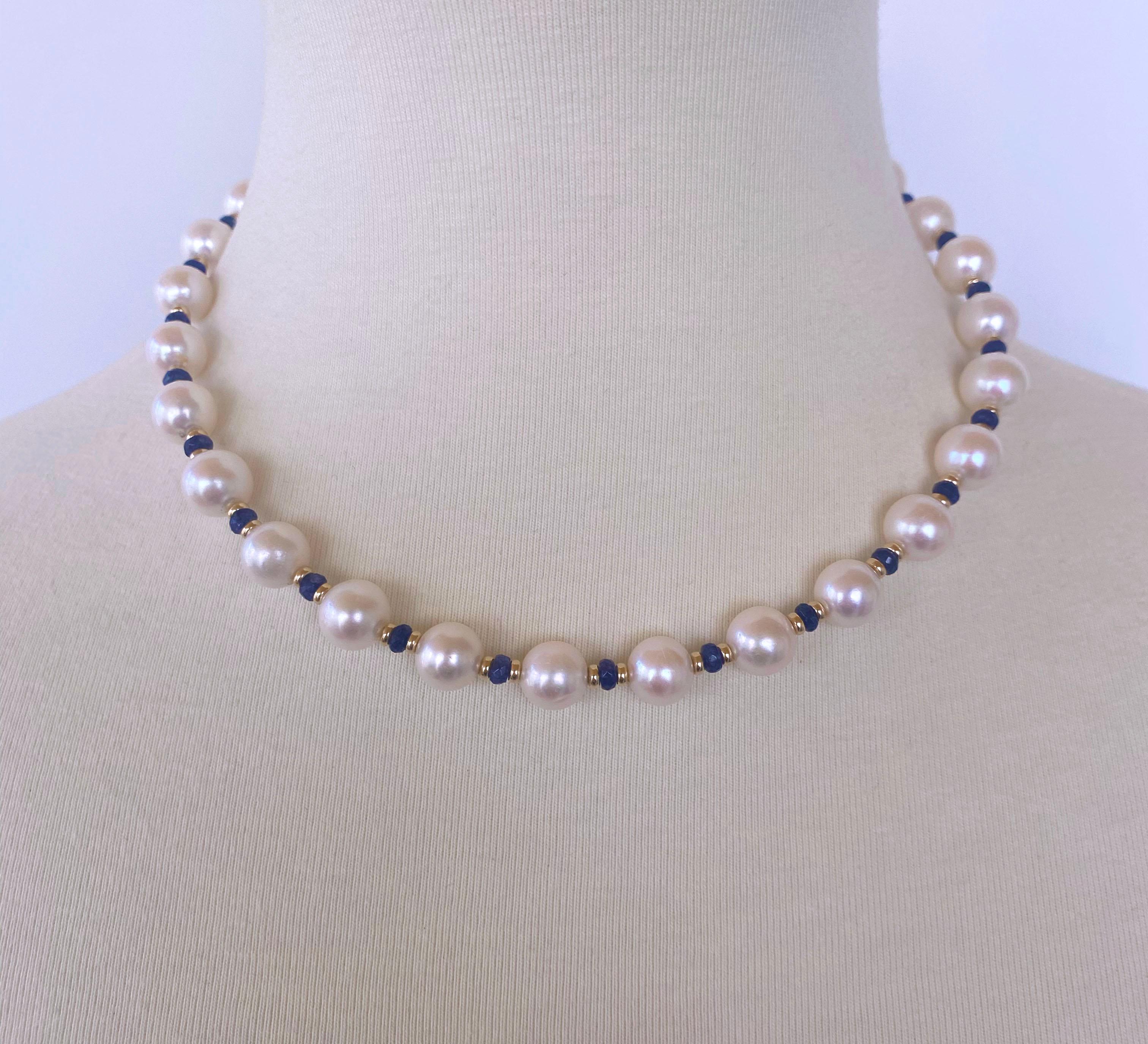 Women's Marina J. Blue Sapphire, Pearl and 14k Yellow Gold Drop Tassel Necklace