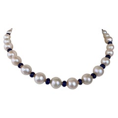 Marina J. Blue Sapphire, Pearl 
Solid 14k Yellow Gold Necklace