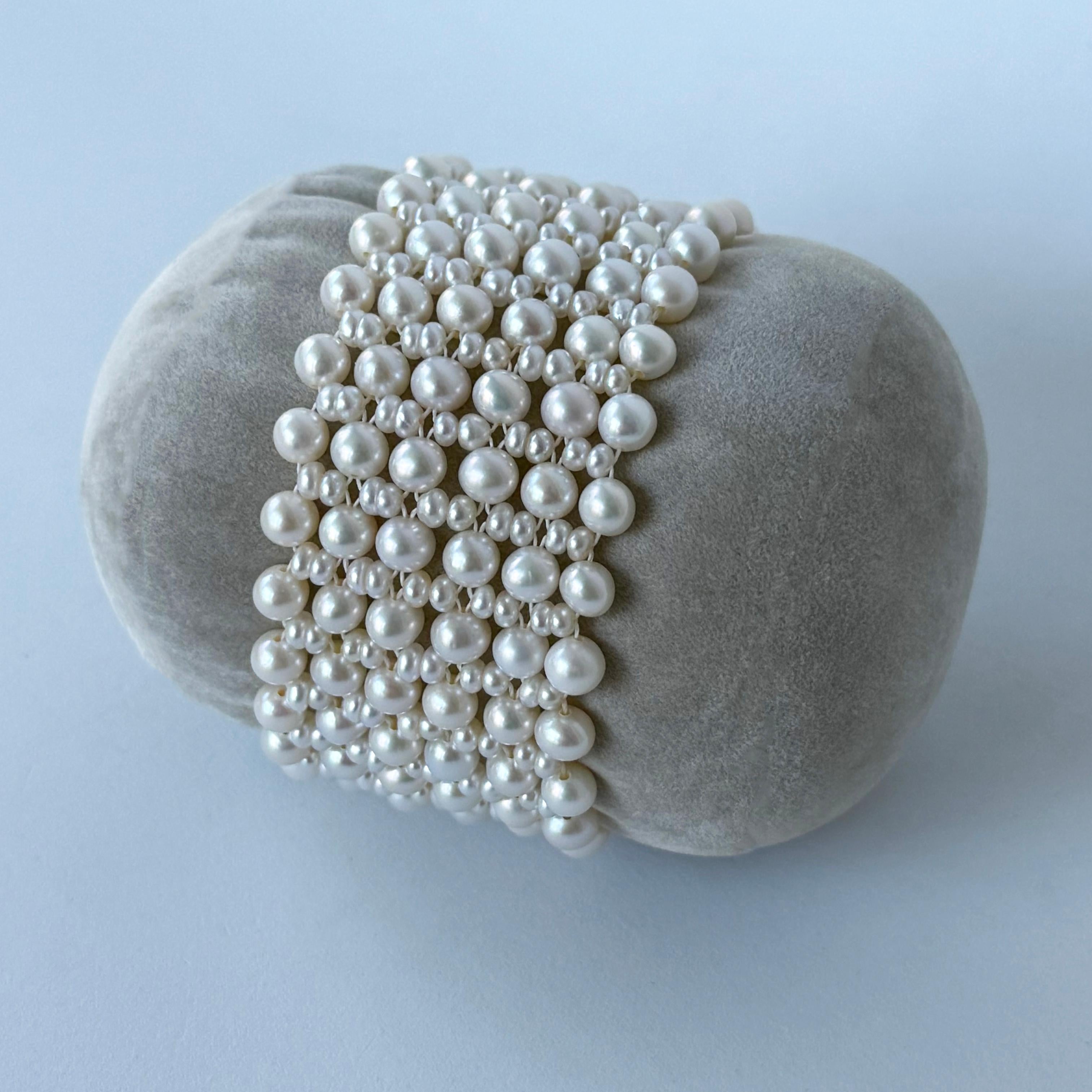 Marina J. Bridal Pearl Woven Bracelet With Rhodium Plated Clasp Cuenta en venta