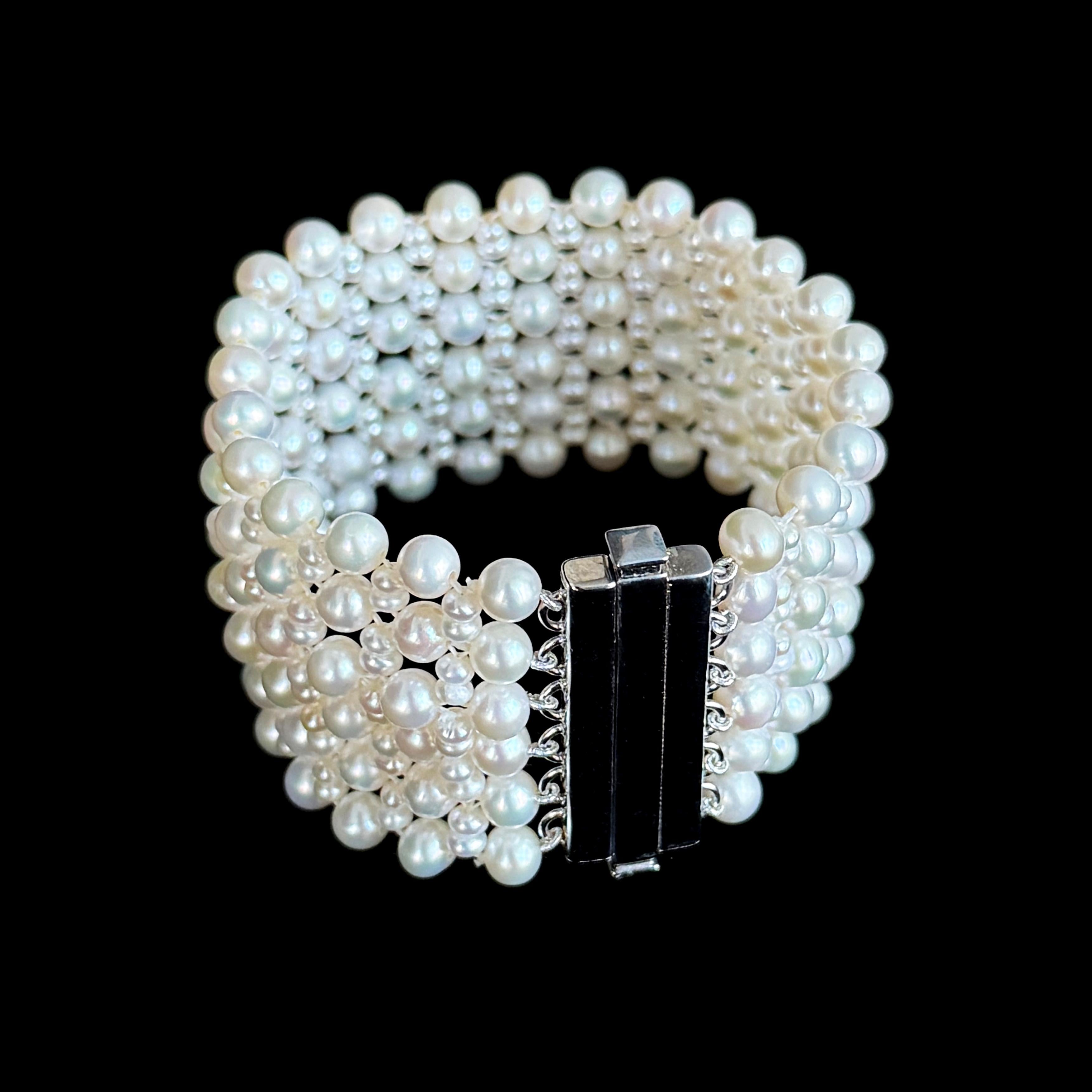 De las mujeres Marina J. Bridal Pearl Woven Bracelet With Rhodium Plated Clasp en venta