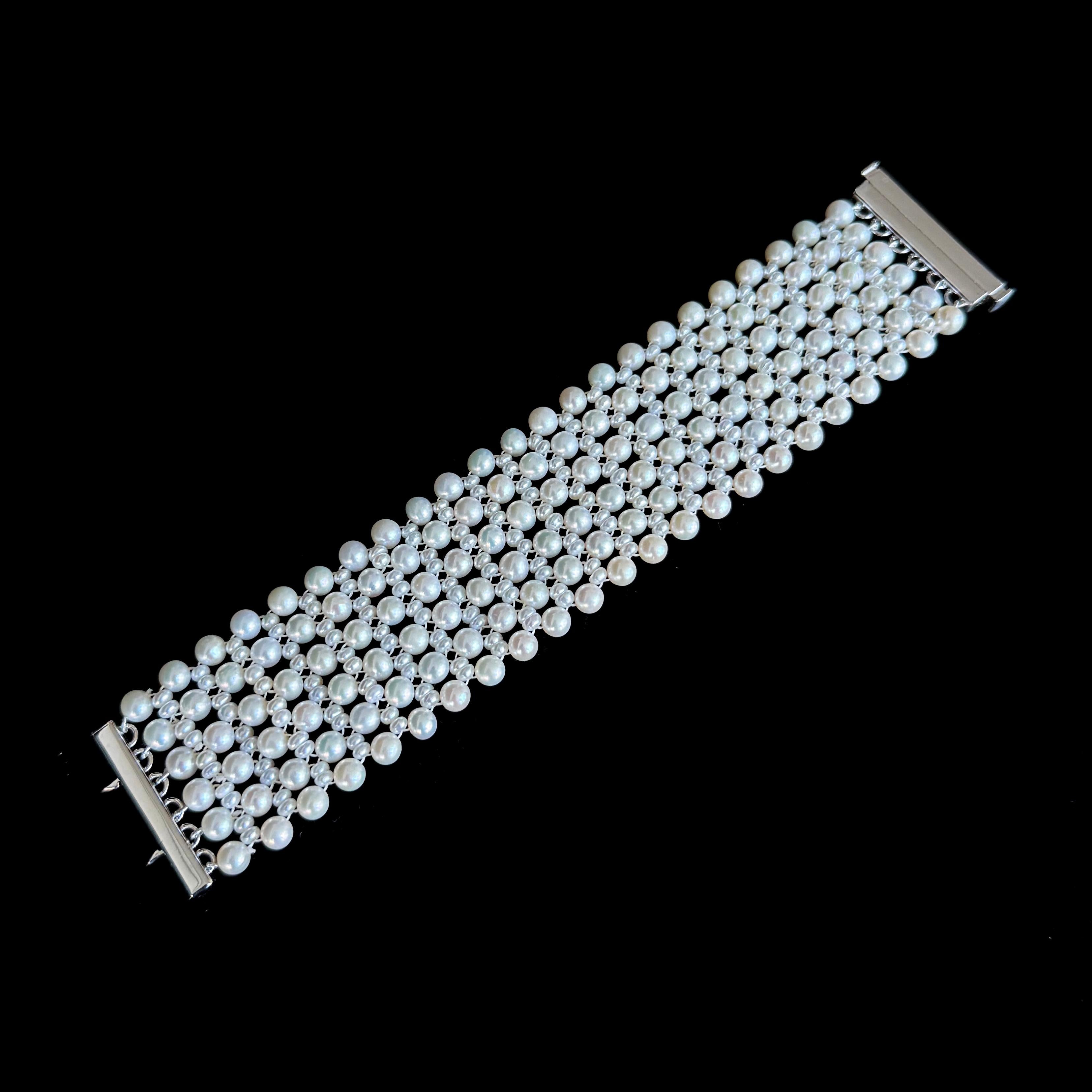 Marina J. Bridal Pearl Woven Bracelet With Rhodium Plated Clasp en venta 1